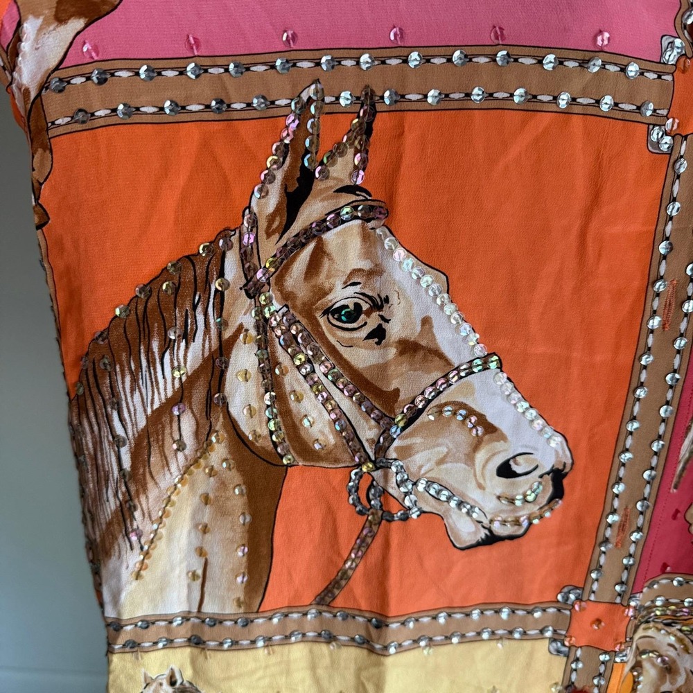 Vintage Diane Gilman Silk Equestrian‎ Horse Bling Blouse Medium Maximal Colorful - Picture 3 of 10